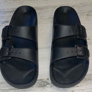 Livergy black slides.  Womens 12, Mens 10
